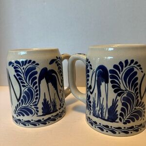 2 Blue and White 4.5” Large Stoneware Mugs